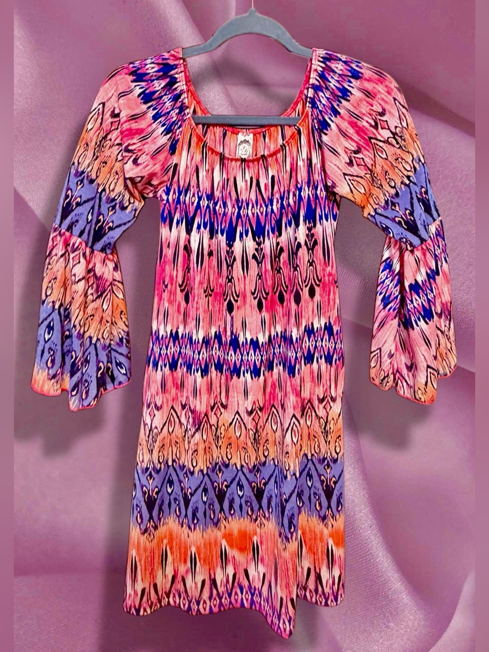 2 B Together Ikat Print Mini Dress - Pink & Orange Multicolor size Small